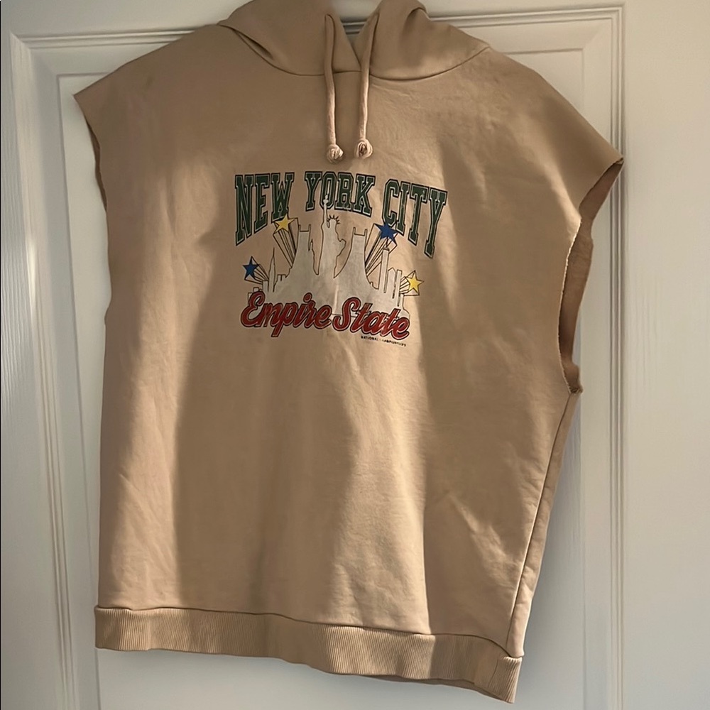 Topshop Tan Sleeveless Graphic Hoodie